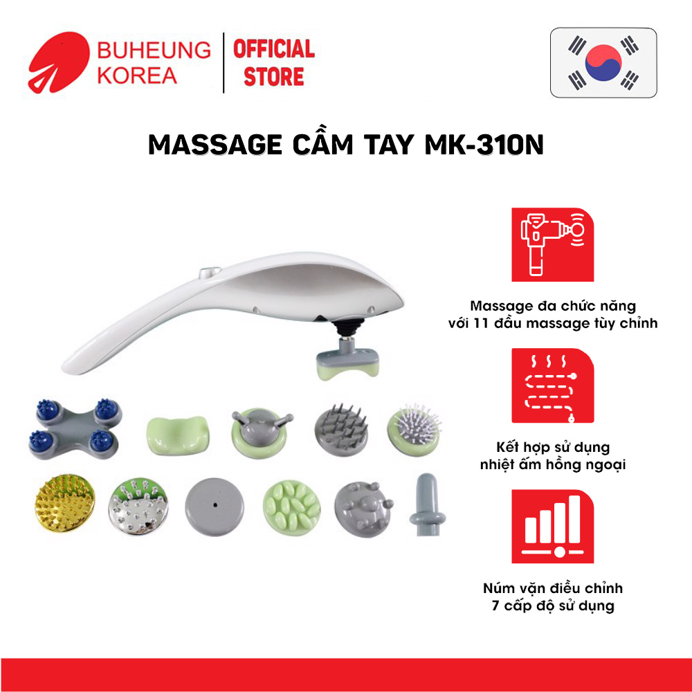 Máy Massage cầm tay Buheung MK-310, 7 chế độ, 11 đầu massage, bảo hành chính hãng 12 tháng