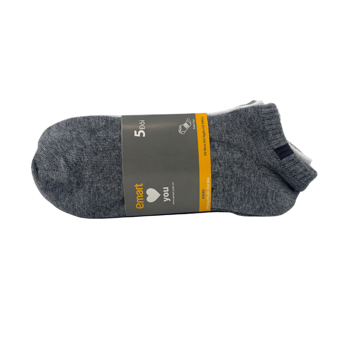 Lô 5 Đôi Vớ Tất Cổ Ngắn Nam Nữ Unisex Freesize EMLU Emart (Giao Màu Ngẫu Nhiên)