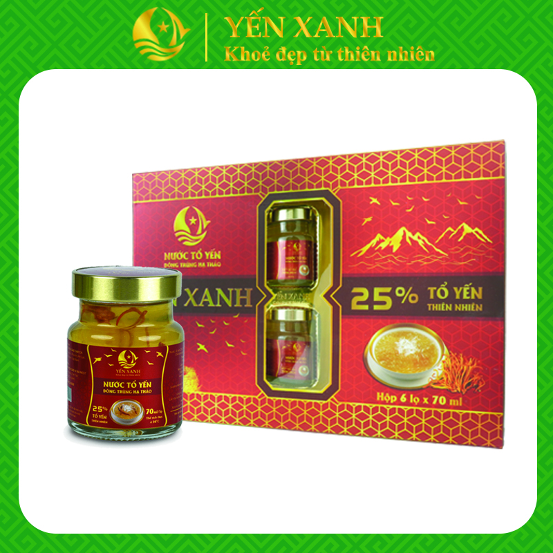 TỔ YẾN CHƯNG ĐÔNG TRÙNG HẠ THẢO - YẾN XANH (25% TỔ YẾN) - HỘP 6 LỌ