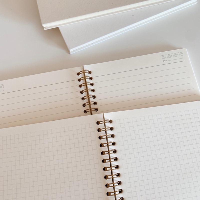 Sổ Tay Basic Ruột Grid Ô Vuông Line Kẻ Ngang A5 - Bullet Journal Sổ Gáy Xoắn A5 giấy dày 100gsm không lem