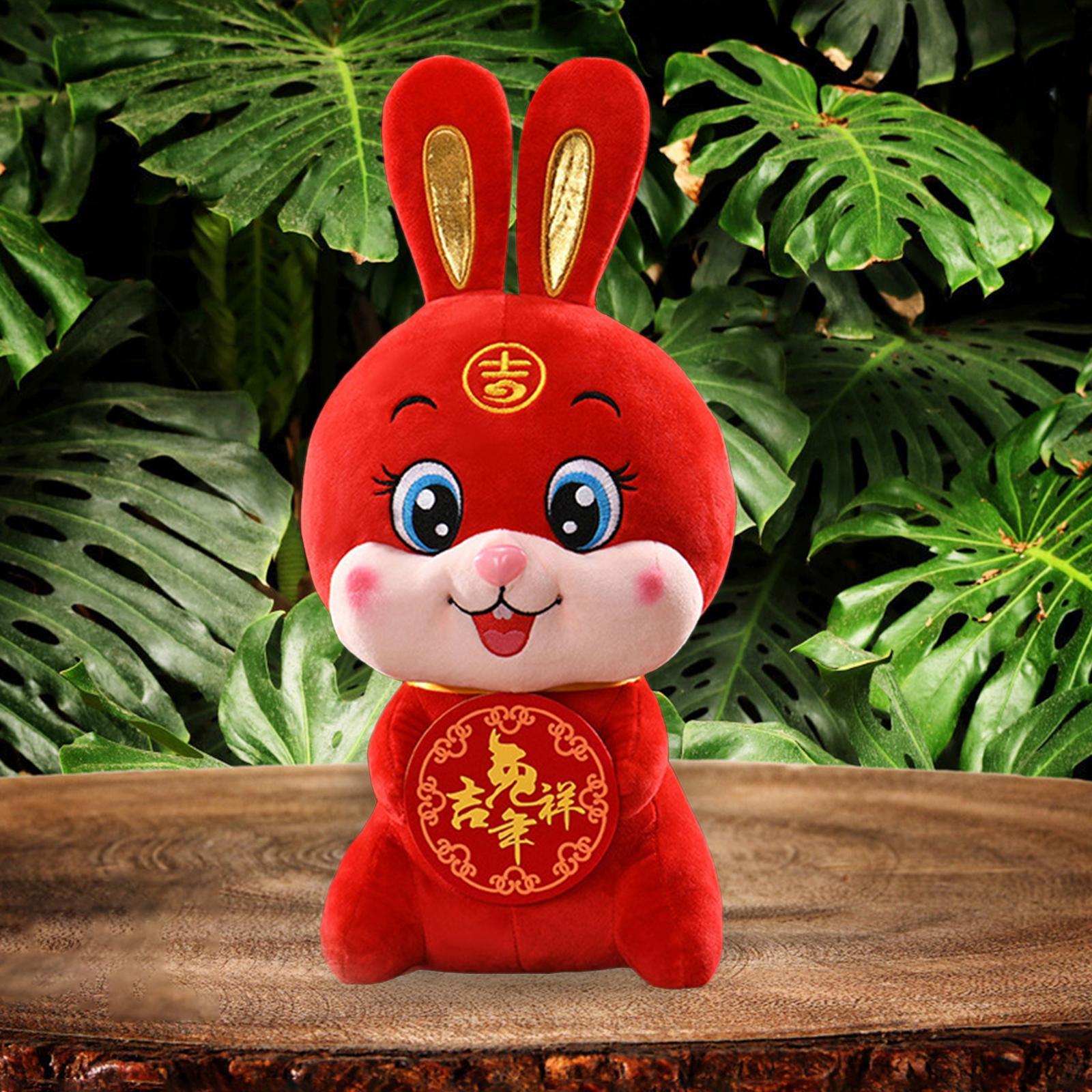 Chinese Rabbit Plush Toy Soft Stuffed Animal Doll for Table Office Decoration Souvenir Gift