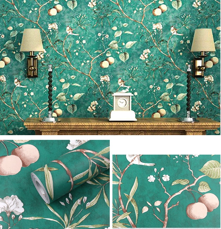 Combo 10 mét giấy dán tường, decal dán tường trang trí nhà cửa CHIM VÀ CÀNH HOA CỔ ĐIỂN khổ 45cm