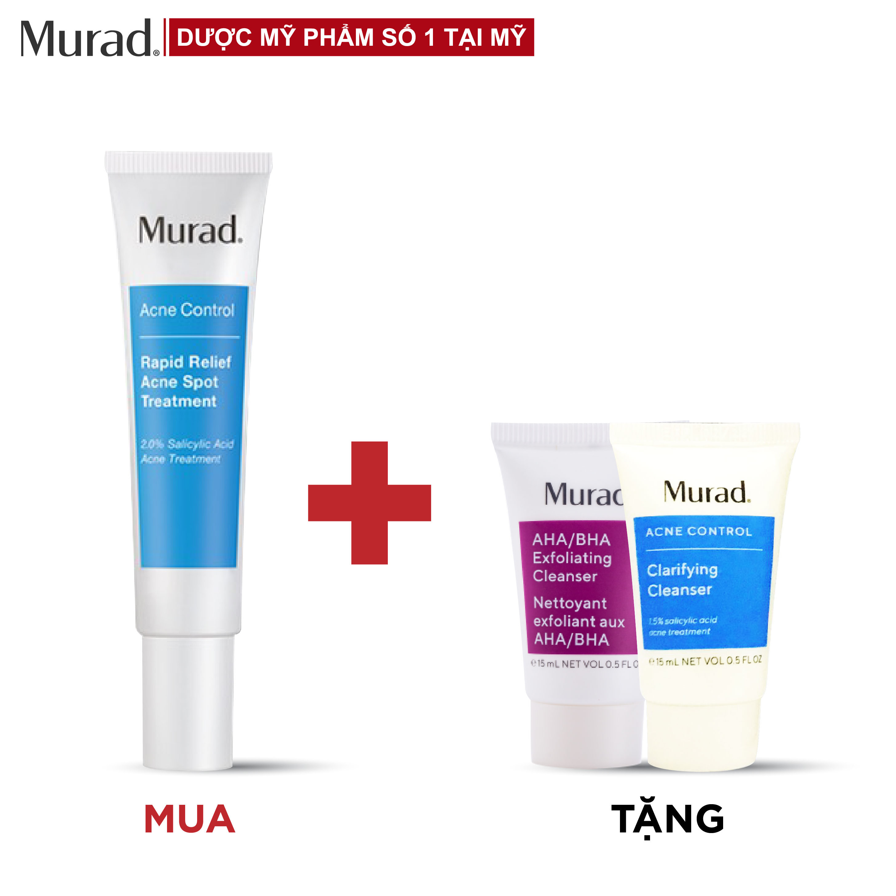 Gel giảm mụn 4 giờ Murad Rapid Relief Acne Spot Treatment 15ml Tặng Sữa rửa mặt AHA/BHA Exfoliating 15ml + Clarifying Cleanser 15ml