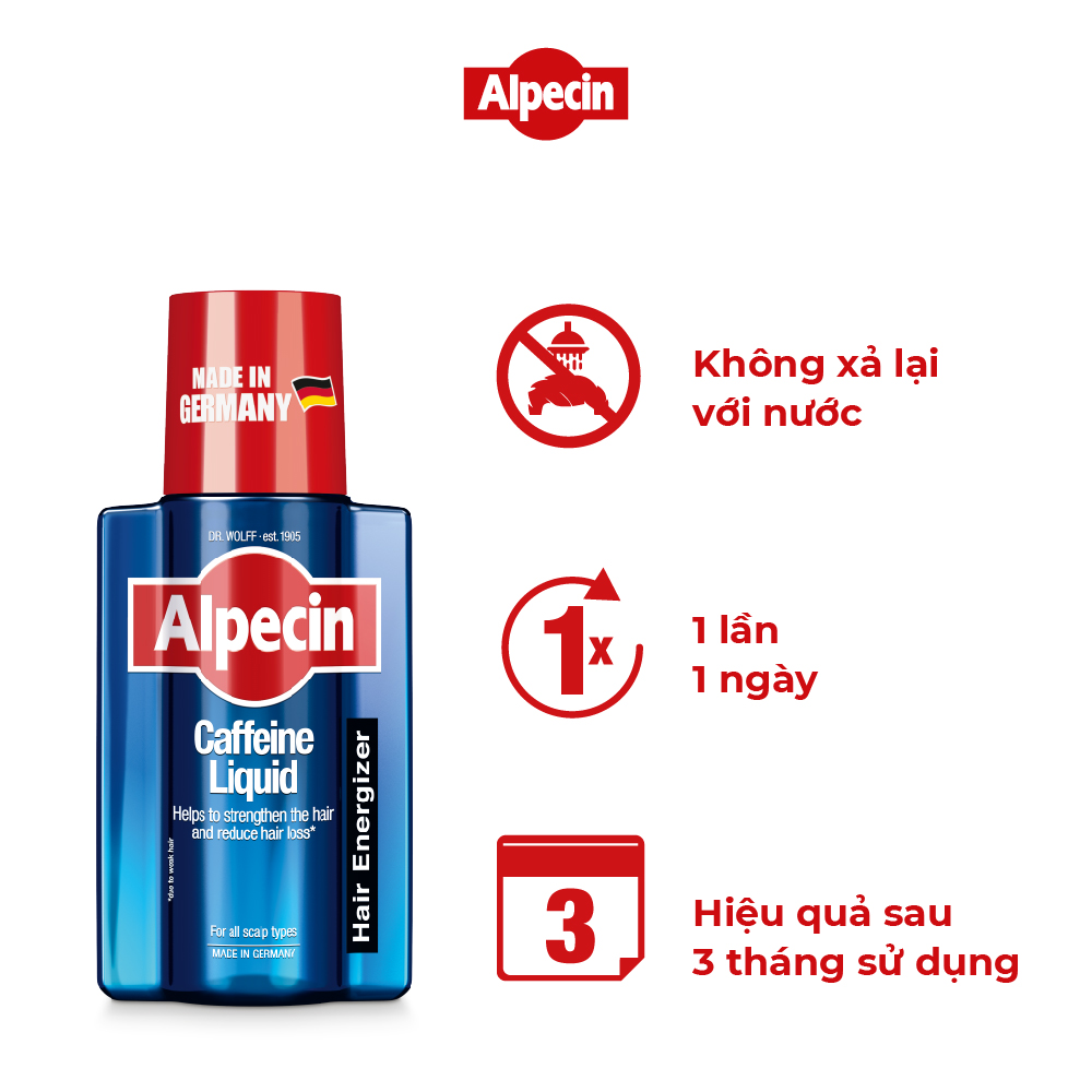 Combo 6 Dưỡng chất Caffeine Alpecin Liquid 200ml, ngăn rụng tóc và kích thích tóc mọc chắc khỏe, cho nam