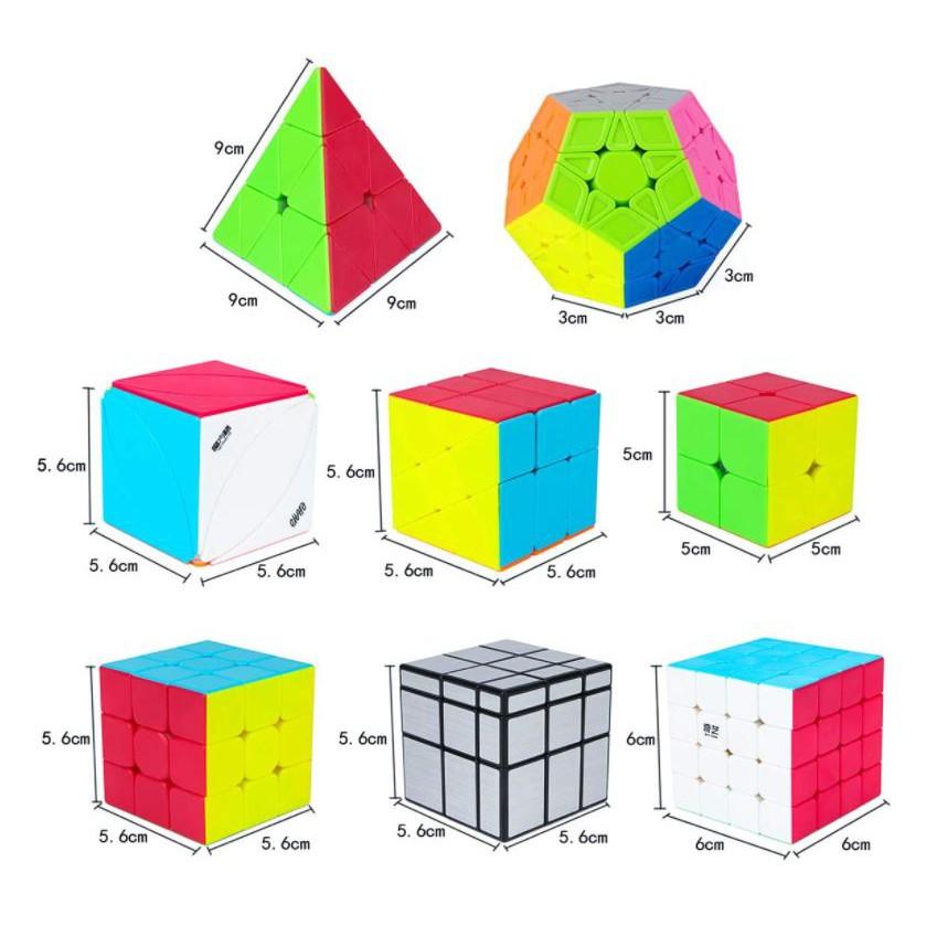 Hot Set 8 Rubik Stickerless 2x2, 3x3, 4x,4 Tam Giác, 12 Mặt, Ivy, Mirror Gương Bạc, Windmill