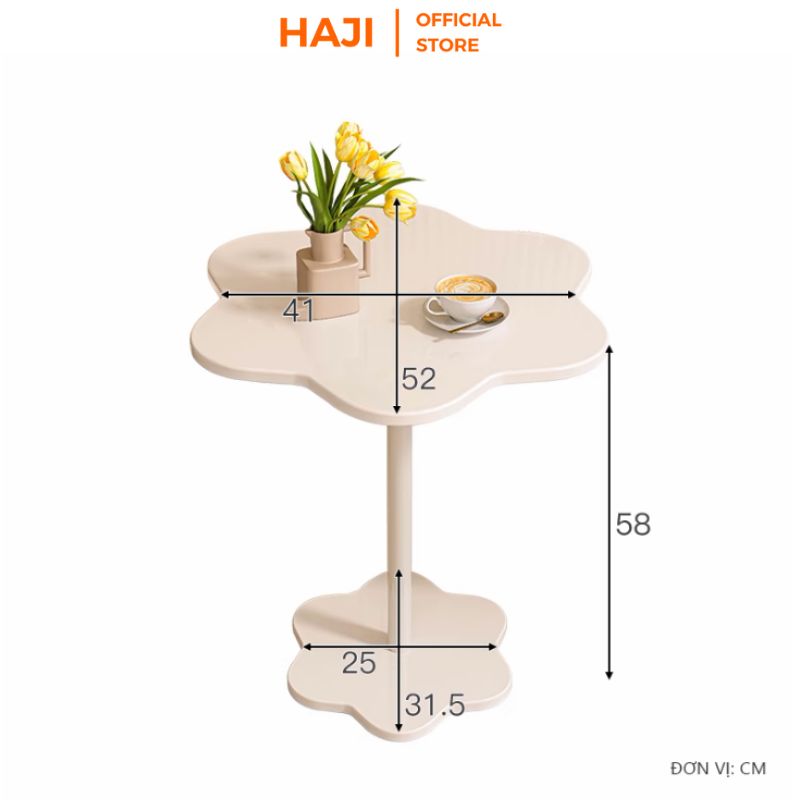 Bàn trà bàn cafe hình bông hoa dễ thương decor phòng, khung thép mặt gỗ MDF thương hiệu HAJI - GM111