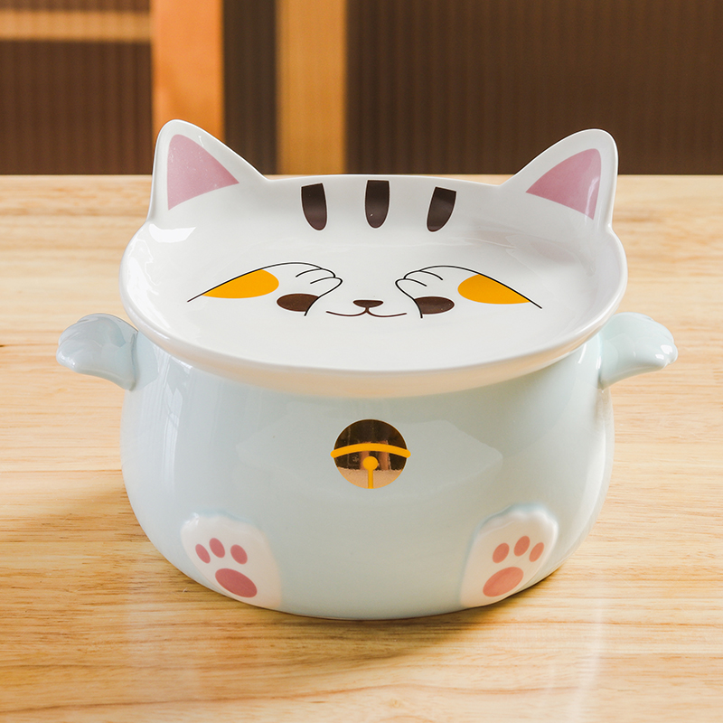 Tô Ăn Mỳ Dung Tích Lớn Có Nắp Đậy Hình Tai Mèo Dễ Thương Anime - Bát Tô Sứ 1080ml Cute