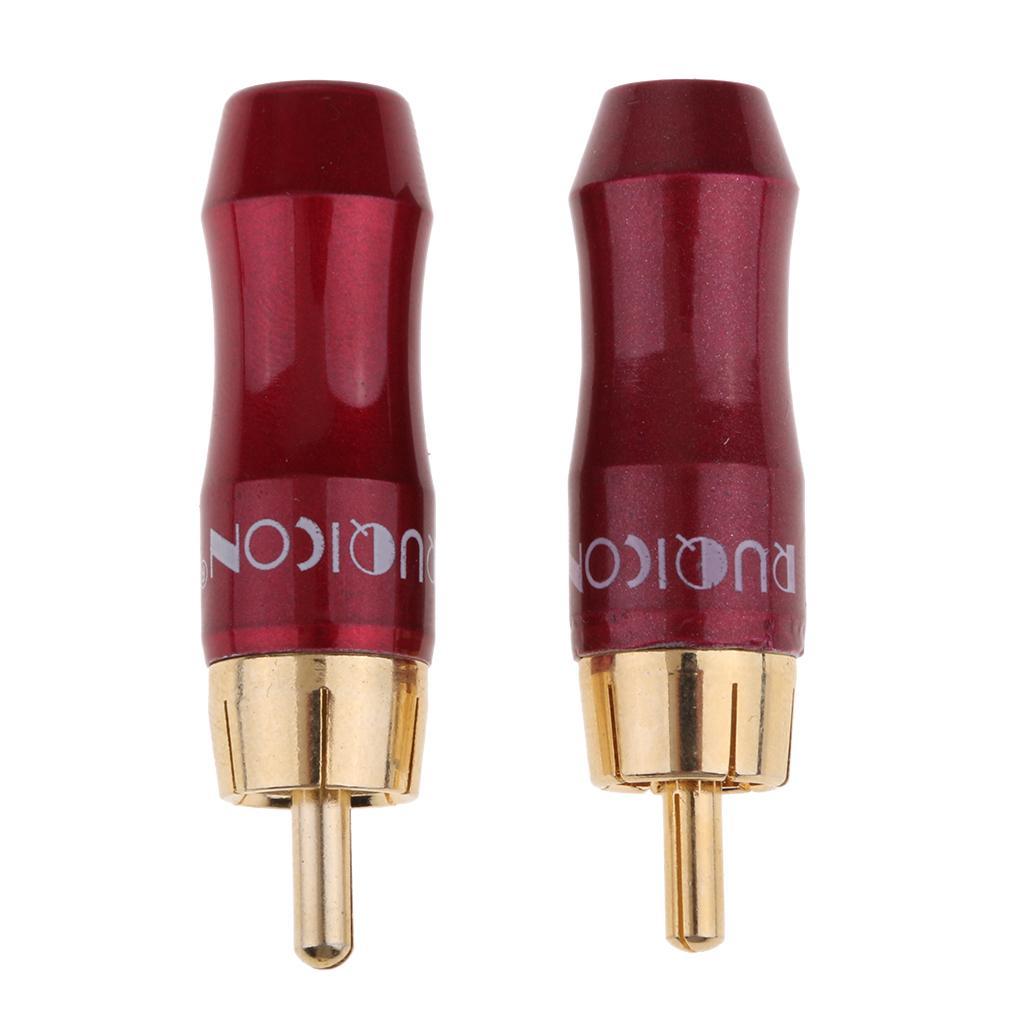 2-piece Gold Plated RCA Male Plug Connector Audio Video Cable Adapter