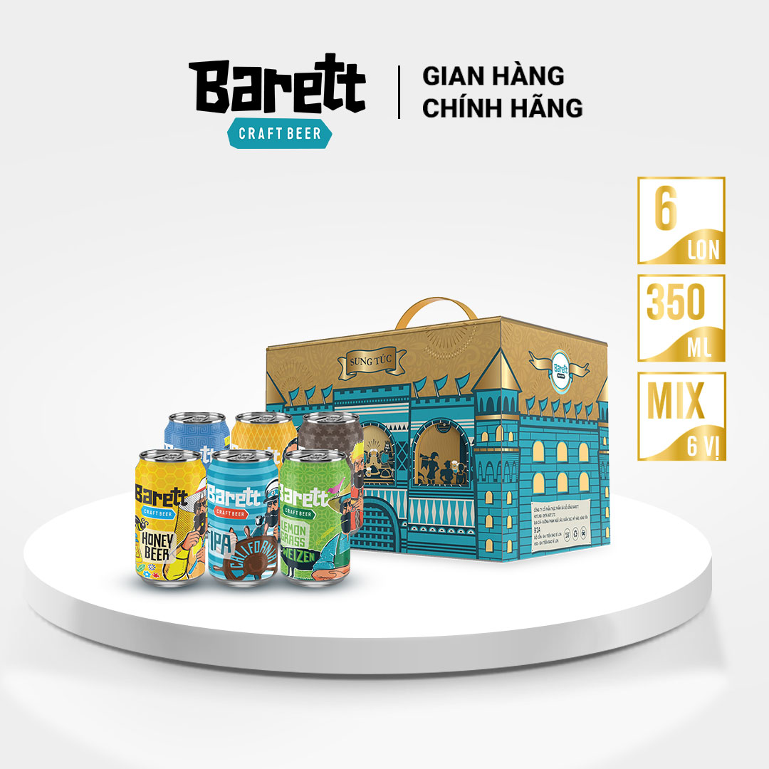 Bia thủ công Barett Craft Beer thùng mix 5 vị/ 6 lon (330ml/lon)