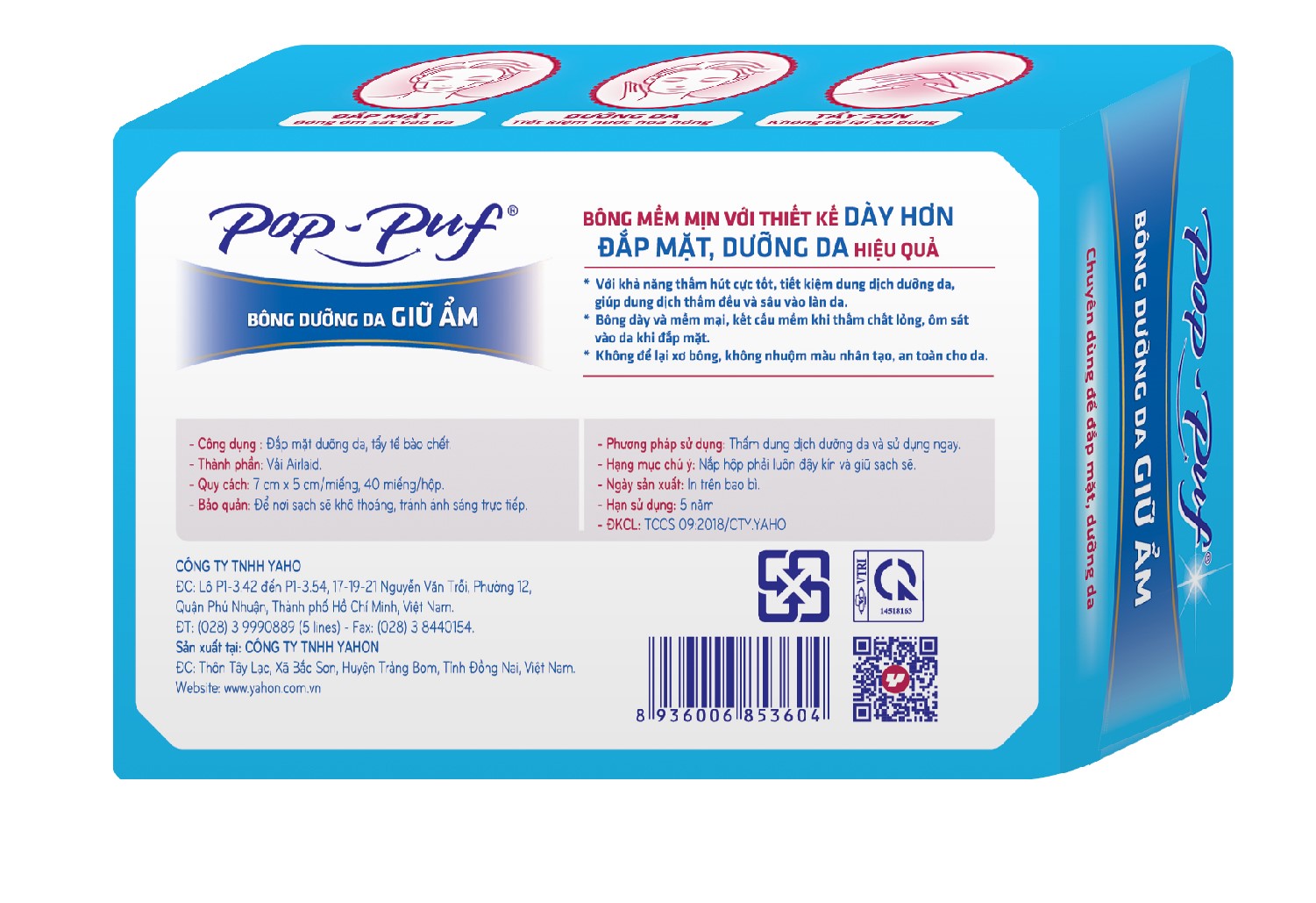 Bông Dưỡng Da Giữ Ẩm Pop-Puf 40 Miếng