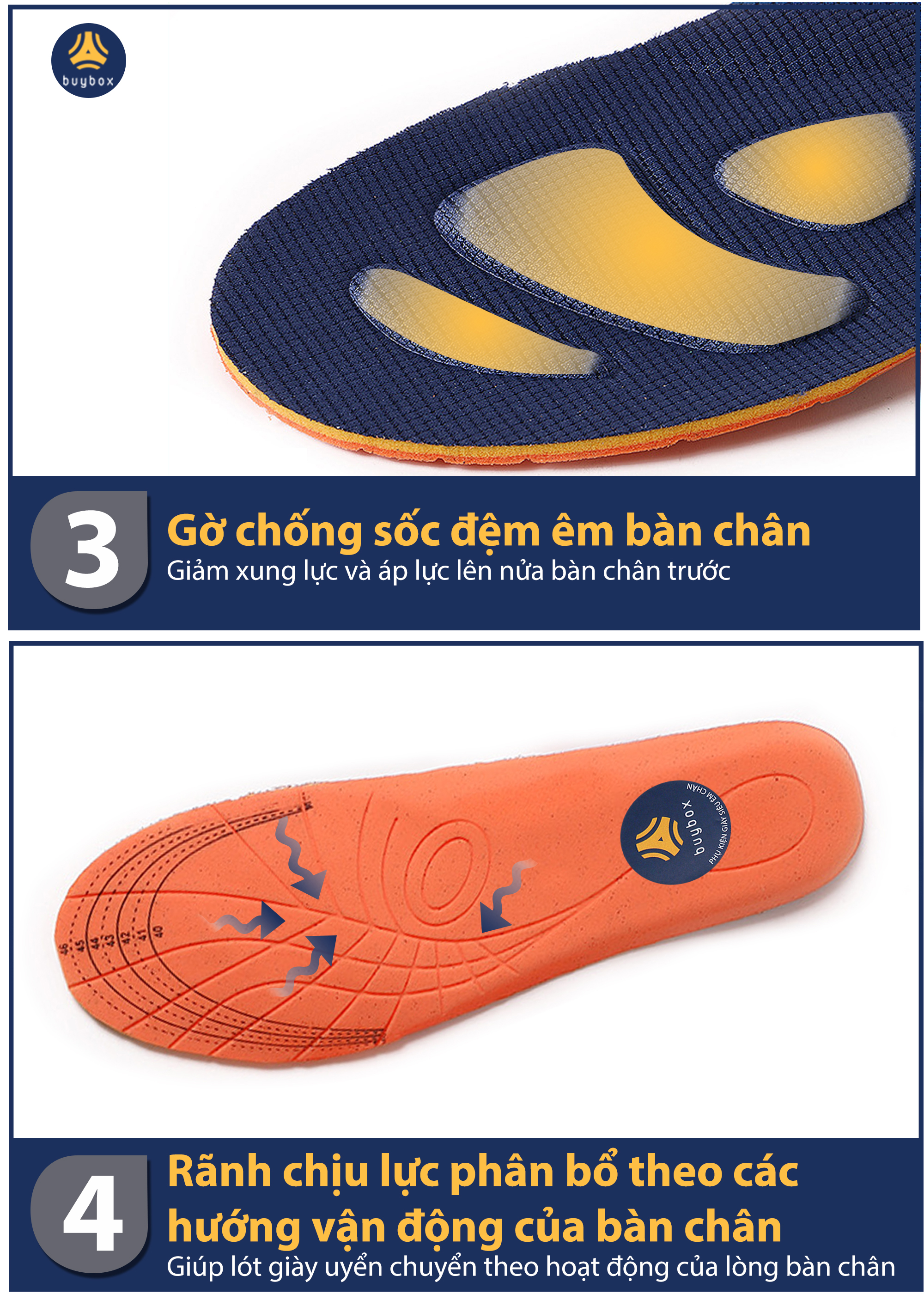 Lót giày thể thao EVA có 6 đệm chống sốc êm chân và rãnh chịu lực - buybox - BBPK154