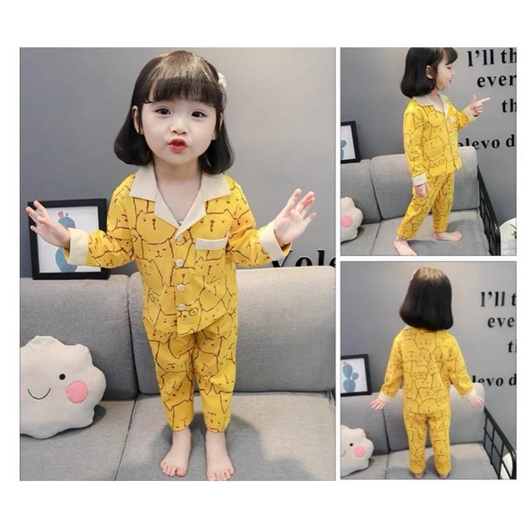 Bộ pijama dài tay mặt mèo cho bé trai bé gái