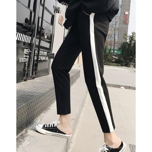 Quần jogger đen 1 sọc trắng SGES ống suông unisex nam nữ cực chất