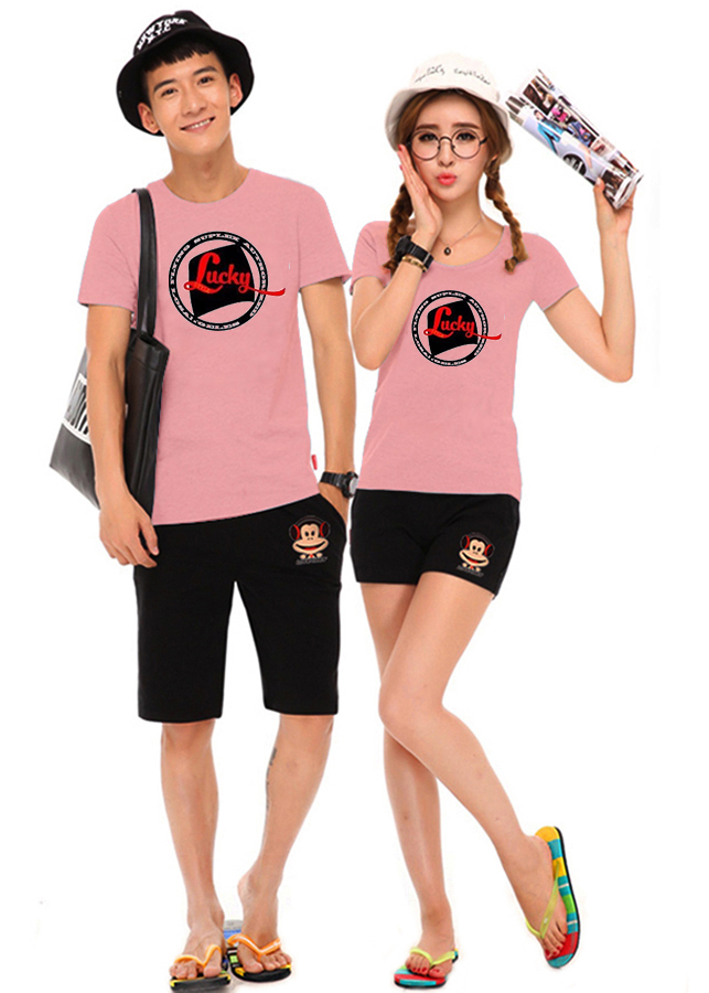 Bộ Áo Thun Đôi Lucky - Màu Hồng  Ruốc