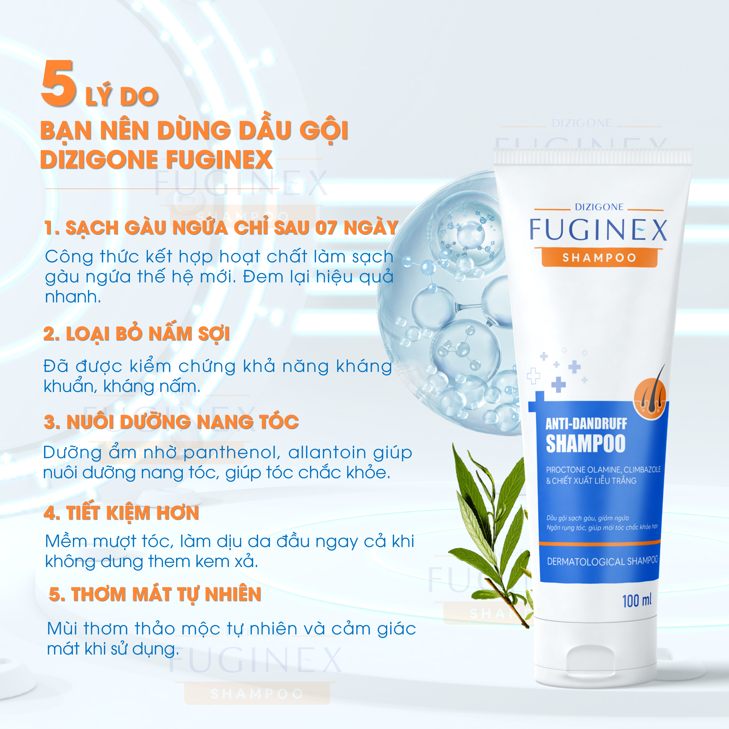 Dầu gội Dizigone Fuginex Anti-Dandruff Shampoo 100ml - Chuyên biệt cho gàu, nấm ngứa da đầu