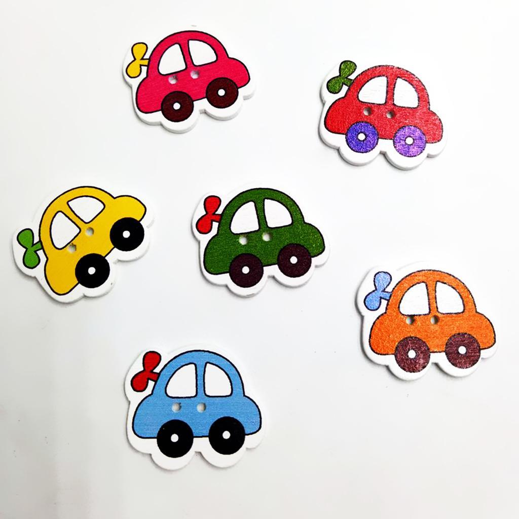 2-10pack 50 Pieces Assorted Car Shape Wood 2 Holes Button for Sewing Craft