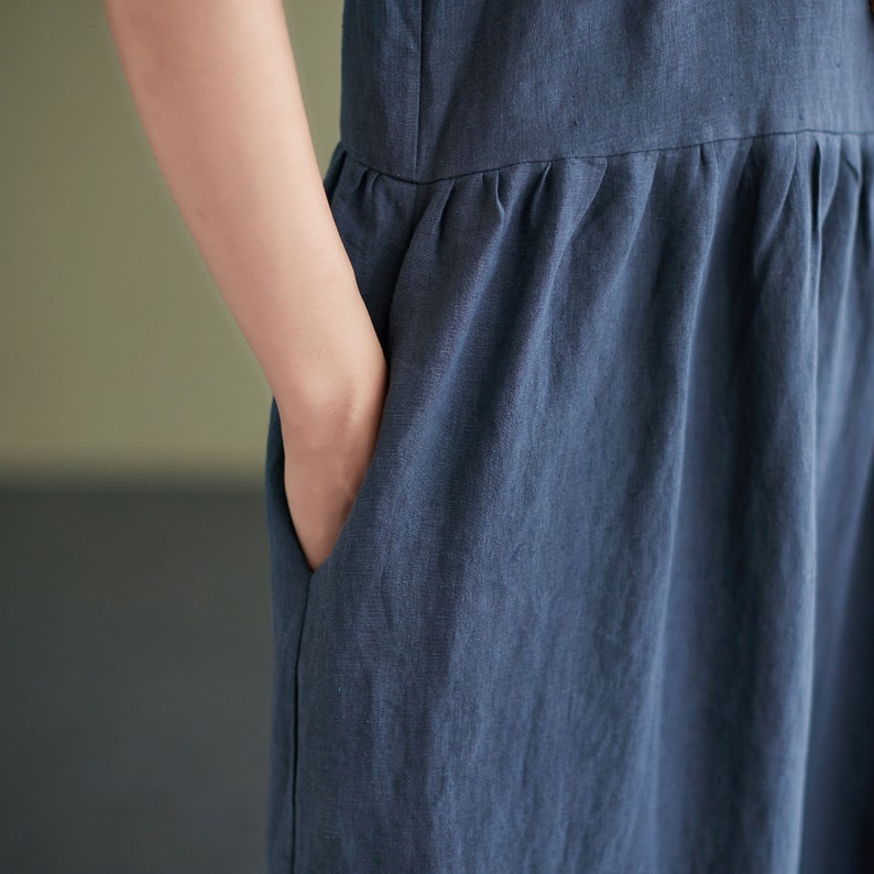 Đầm linen nữ ngắn tay dáng suông, form rộng che khuyết điểm, thiết kế cơ bản dễ mặc Đũi Việt