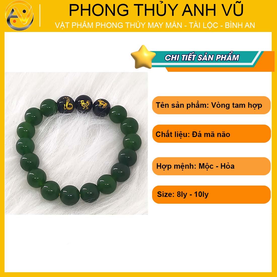 Vòng mã não xanh tam hợp tỵ dậu sửu đã khai quang - size 8 10ly - may mắn tài lộc - Vòng Tam Hợp Anh Vũ