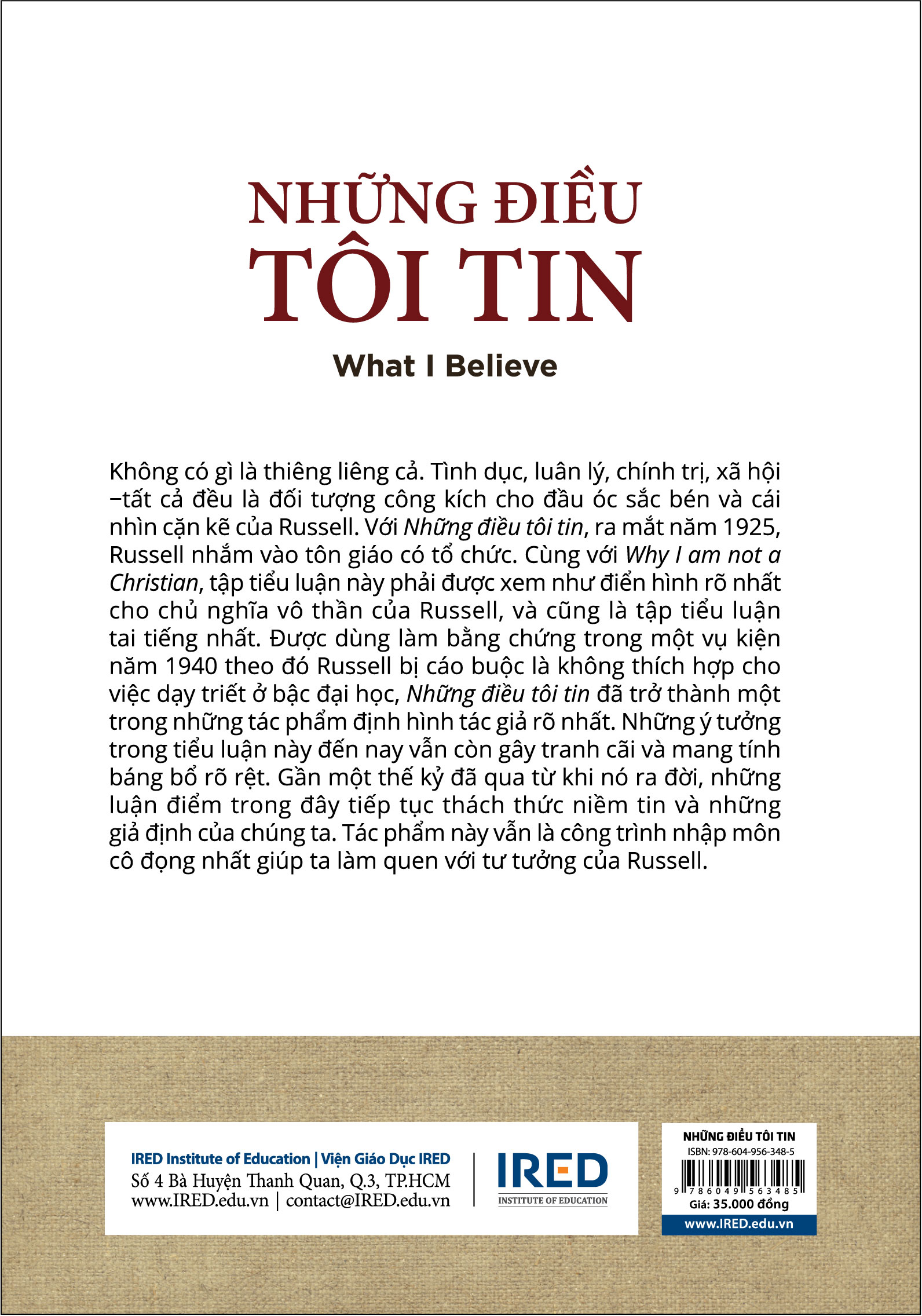 NHỮNG ĐIỀU TÔI TIN (What I Believe) - Bertrand Russell - Huỳnh Duy Thanh dịch - Tái bản 2023 - (bìa mềm)