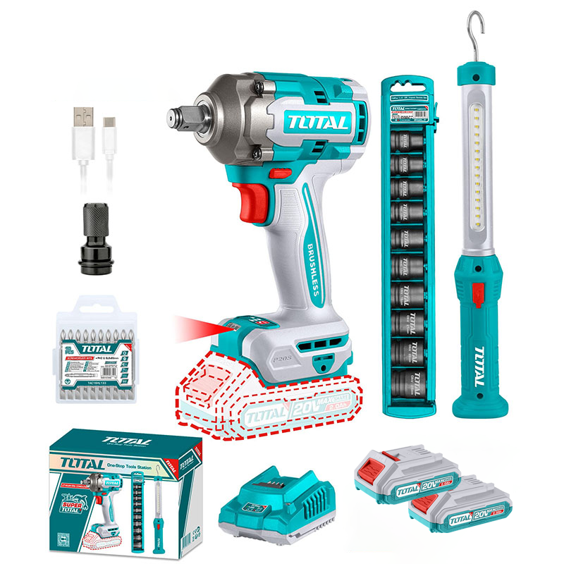 BỘ COMBO MÁY SIẾT BULOONG KHÔNG CHỔI THAN TIWLI2040 &amp; DÈN LÀM VIỆC TWLI35261 DÙNG PIN 20V TOTAL TOSLI23048 - HÀNG CHÍNH HÃNG