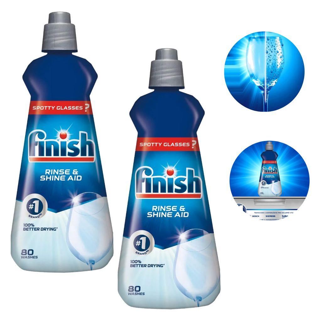 Combo 2 chai nước làm bóng và khô bát, đĩa Finish Dishwasher Rinse &amp; Shine Aid Regular 400ml (2x400ml)