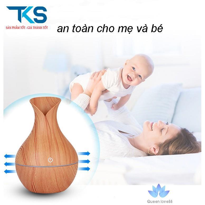 Máy phun sương tạo độ ẩm, khuếch tán tinh dầu vân gỗ cổ cao tặng kèm tinh dầu xông phòng thiên nhiên