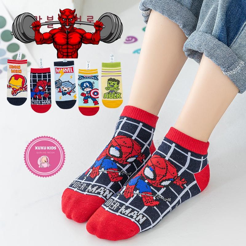 Tất trẻ em, sét 5 đôi tất cho bé trai hoạ tiết siêu anh hùng Spiderman Người nhện Batman Caption Hulk Xu Xu Kids