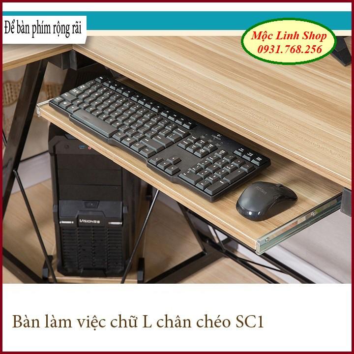 Bàn làm việc chữ L chân chéo SC1 - Bàn chữ L - Bàn làm việc góc tường - Bàn học