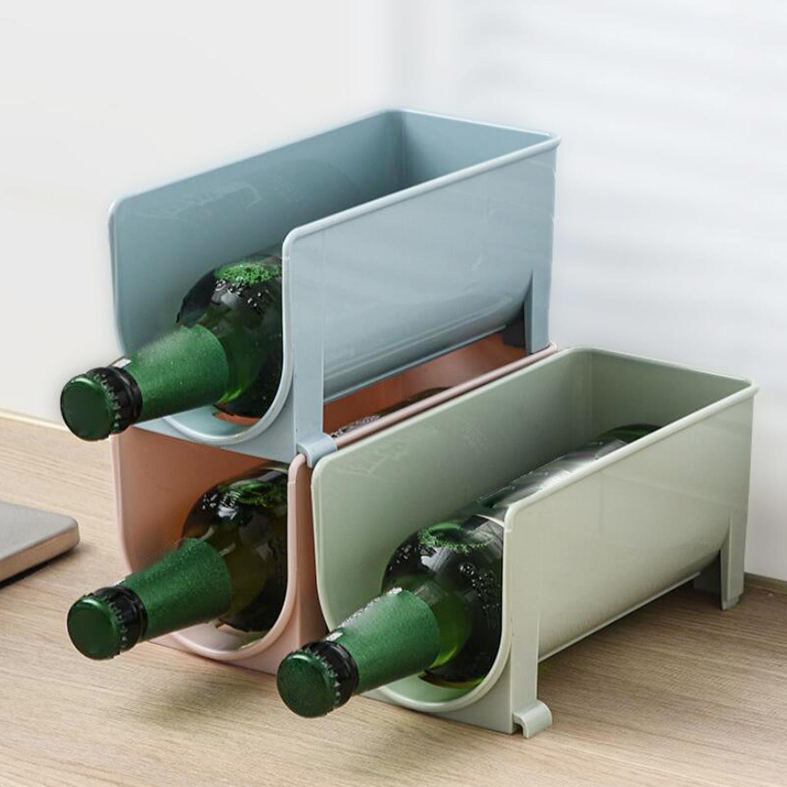 3x Stackable Wine Rack Display for Refrigerator Counter Top Pink Green Blue