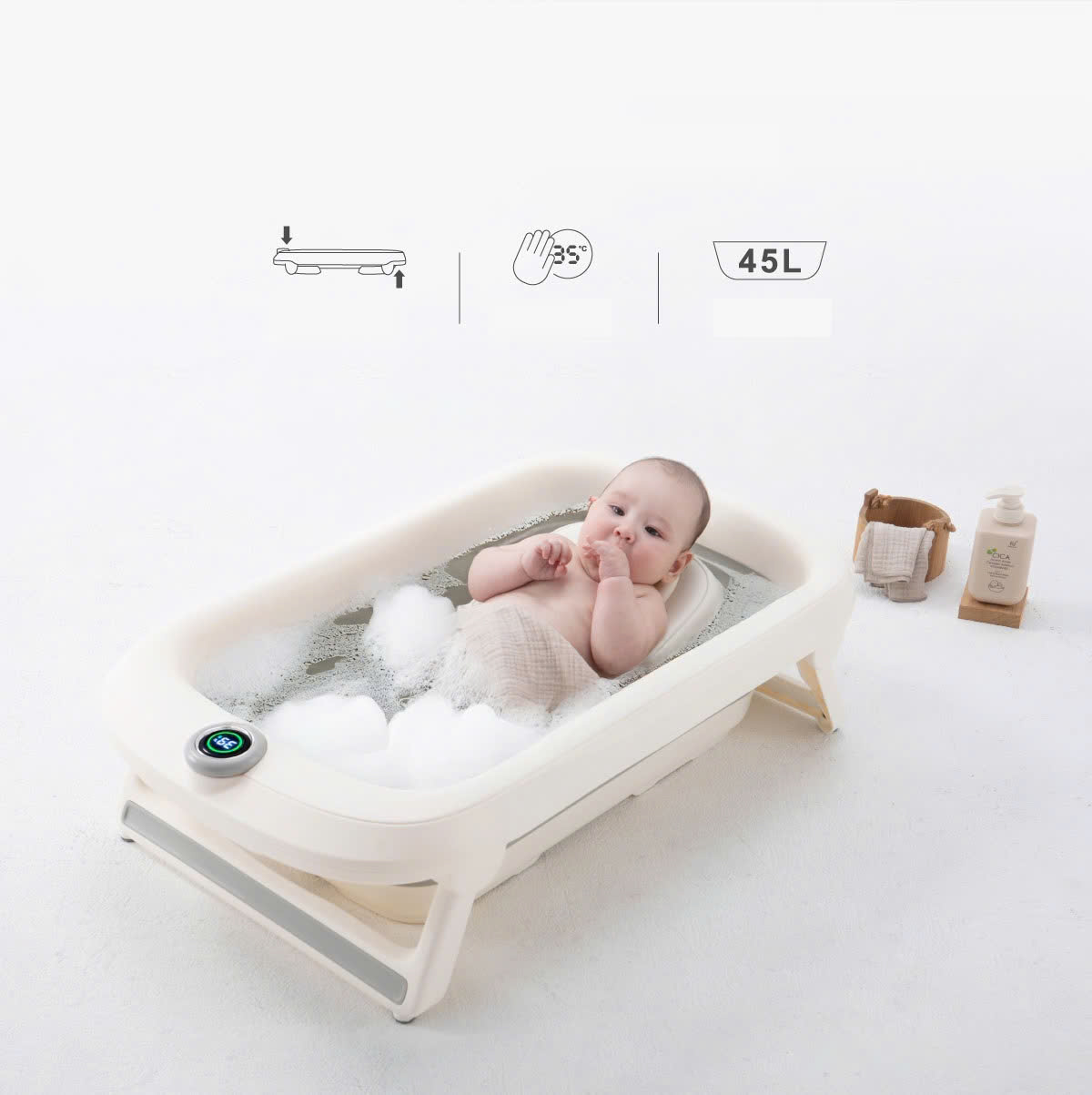 THAU TẮM CHO BÉ GẤP GỌN CÓ CẢM BIẾN NHIỆT ĐỘ NƯỚC KUKU PLUS - KU1160 - MÀU