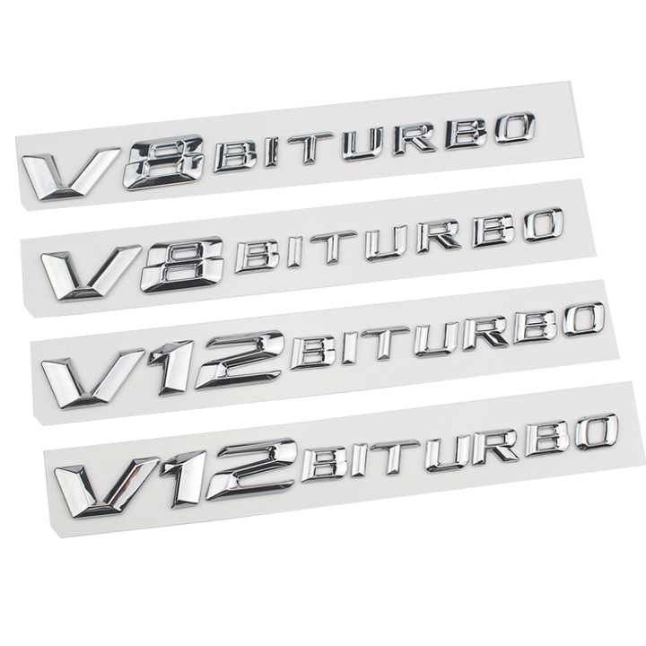 Decal tem chữ V8-Biturbo và V12-Biturbo dán hông xe ô tô - Chất liệu nhựa ABS cao cấp được mạ Crom