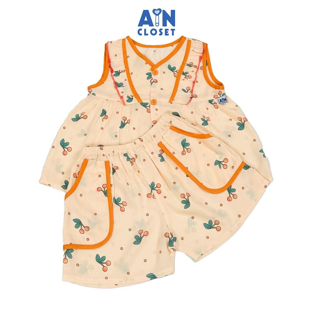 Bộ quần áo Ngắn bé gái họa tiết Cherry Cam Lanh lụa. - AICDBGTDCRBV - AIN Closet