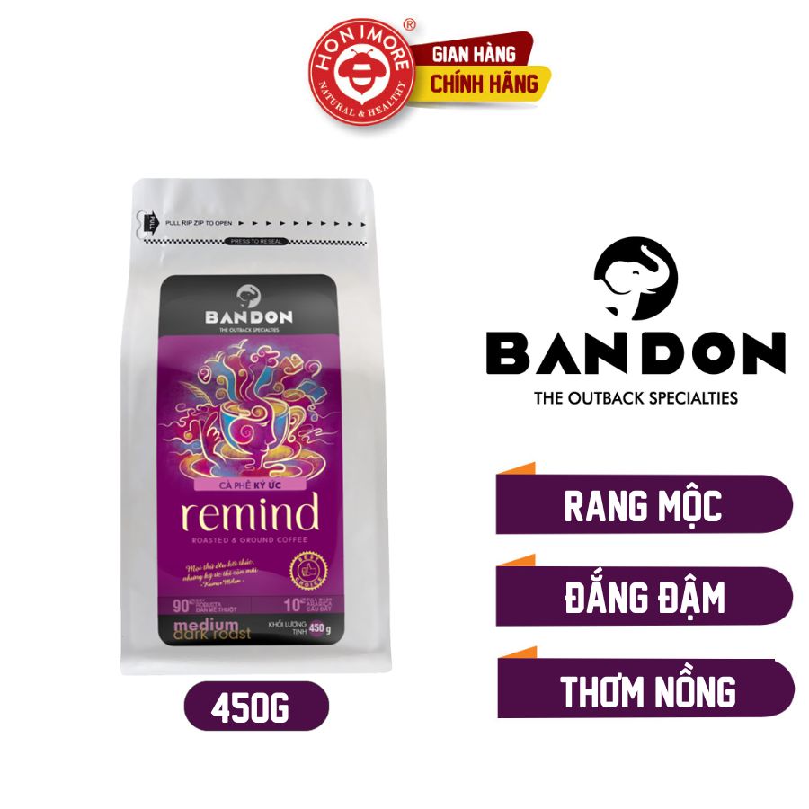 Cà phê phin nguyên chất rang xay mộc sạch BANDON REMIND 450g đắng đậm, thơm mạnh. Cà phê đặc sản