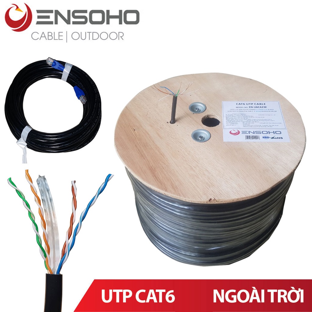 Dây mạng ngoài trời ENSOHO Cat6 8 lõi - bấm sẵn 2 đầu - 30m - 50m - Hàng nhập khẩu