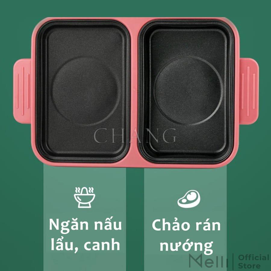 Bếp Lẩu Nướng 2 Ngăn Đa Năng SHANBAN, Nồi Lẩu Nướng 2 In1 Điều Chỉnh Nhiệt Độ Cao Cấp Siêu Chống Dính, Tiện Lợi