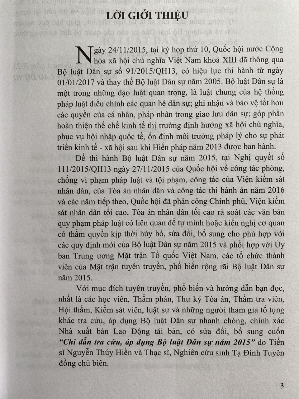 Chỉ Dẫn Tra Cứu, Áp Dụng Bộ Luật Dân Sự Năm 2015