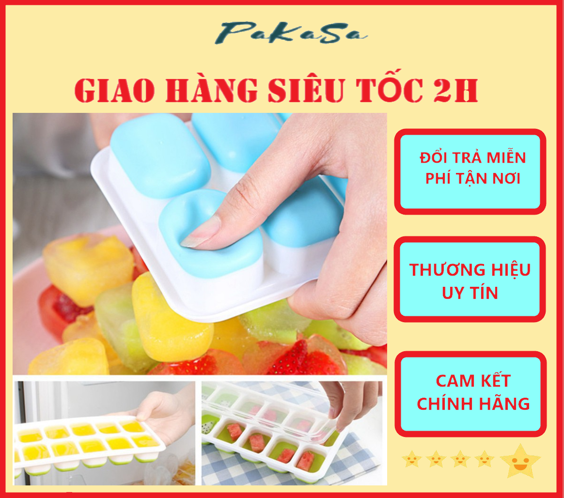 Khay Làm Đá , Thạch 14 Ô Chất Liệu Silicon Dễ Dàng Lấy Đá Ra Khỏi Khay. Có Nắp Đậy Trong Suốt - Hàng Chính Hãng ( Giao màu ngẫu nhiên)