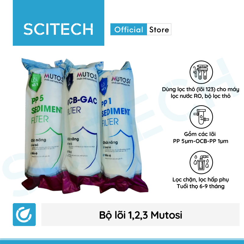 Bộ lõi số 1,2,3 10 inch by Scitech (Lõi PP5-OCB-PP1 dùng thay thế máy lọc nước Karofi, Kangaroo, Mutosi) - Hàng chính hãng