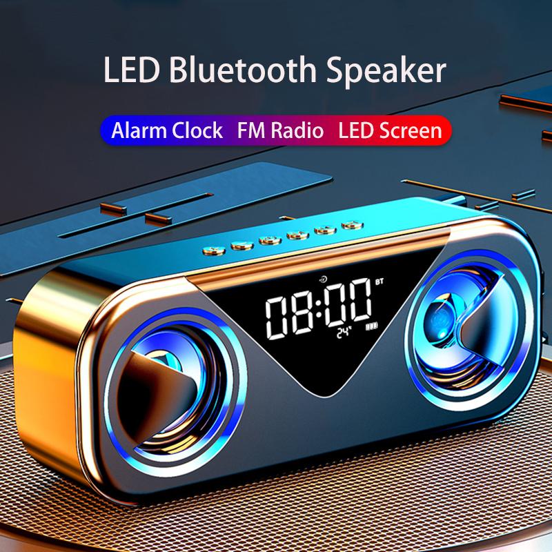Di động Hifi Bluetooth Loa loa không dây Đồng hồ báo thức USB Hộp âm thanh không thấm nước ngoài trời Subwoor Subwofer 3D Stereo Sound Center Color: Rose Gold