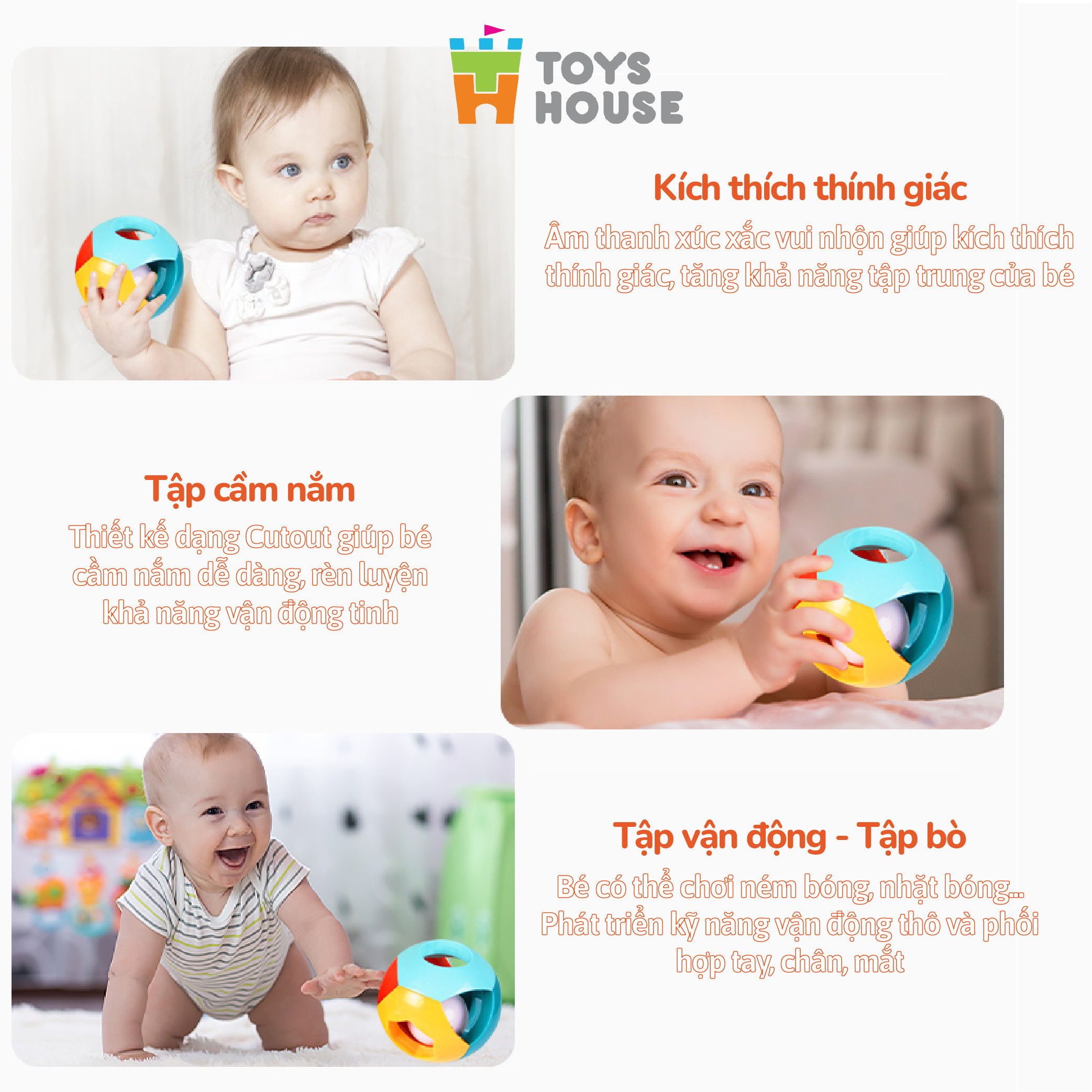 Bóng lục lạc cho bé tập bò - tập cầm nắm ToysHouse HE0142