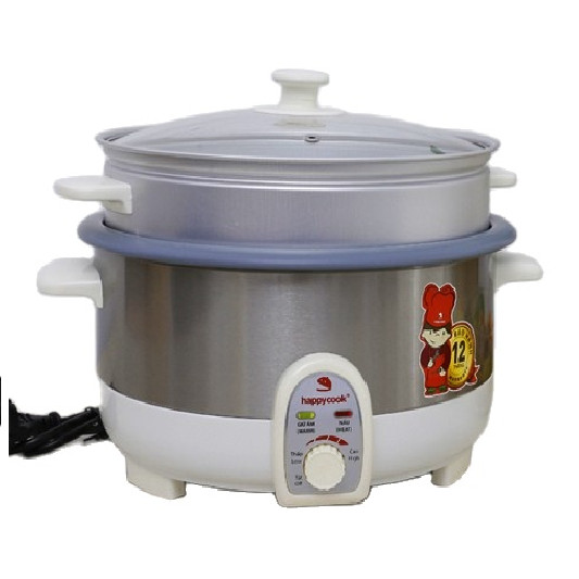 Nồi lẩu hấp điện lòng nồi rời 3.5L Happycook có xửng hấp, dễ vệ sinh (Giao màu ngẫu nhiên)-Hàng chính hãng