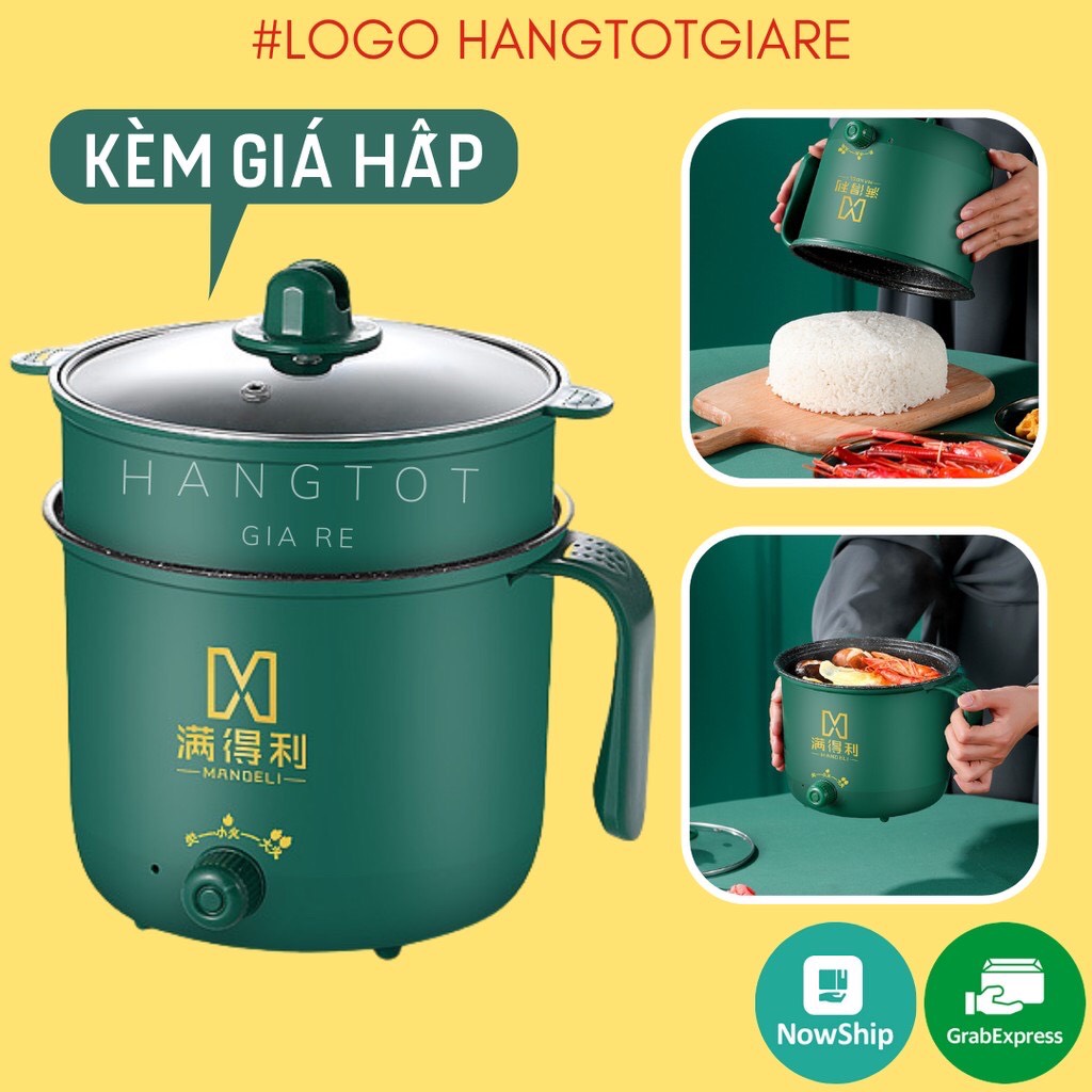 Ca Nấu Mì,Nồi Lẩu Mini Cầm Tay, Nấu Cơm Đa Năng Có Tay Cầm 1,8L - Nồi Lẩu Điện 2 Nấc Nhiệt Mẫu Mới 2021 Kèm Giá Hấp