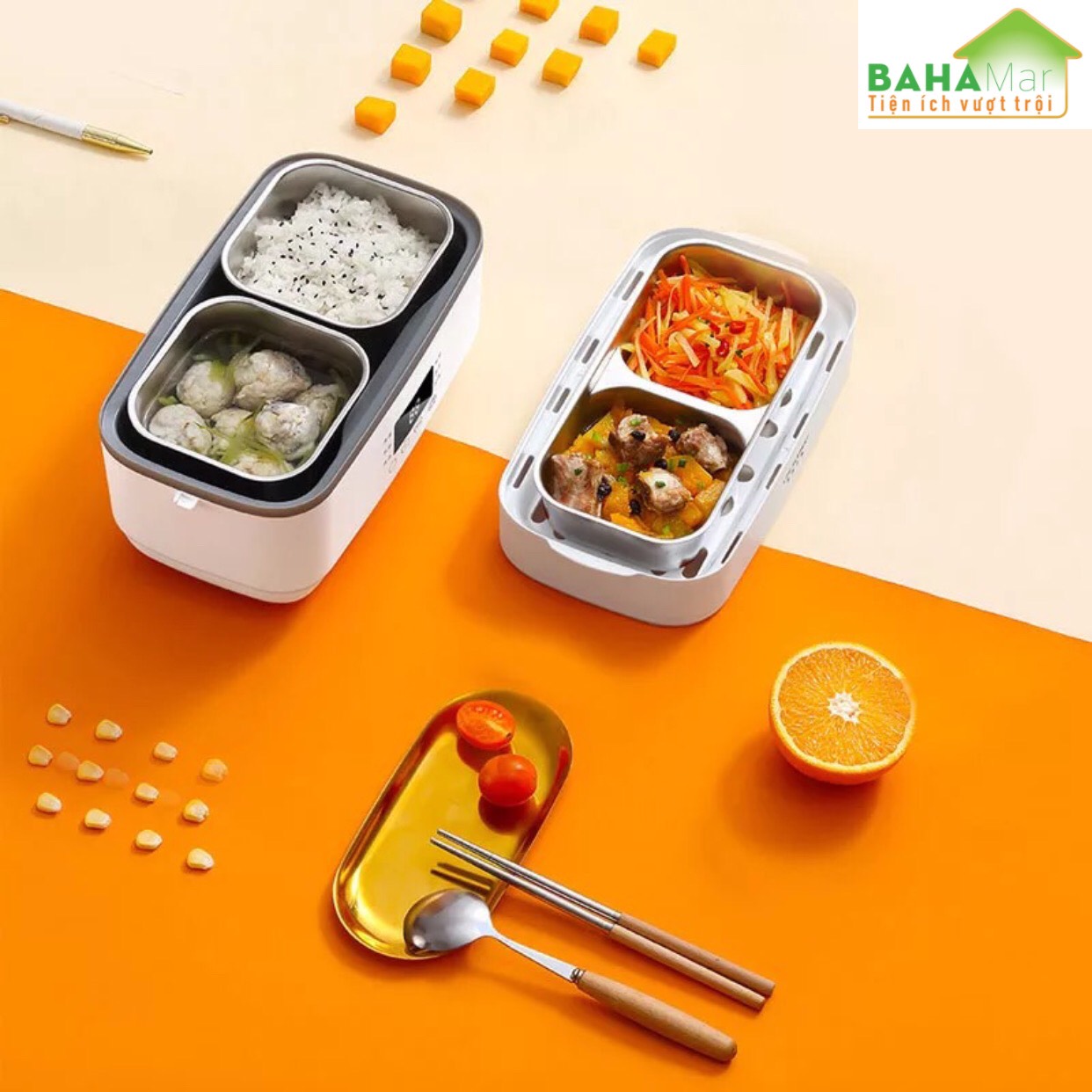 NỒI CƠM ĐIỆN MINI ĐA NĂNG TỰ ĐỘNG CHỈNH THỜI GIAN - HỘP HÂM NÓNG THỨC ĂN "BAHAMAR" Có 6 chức năng