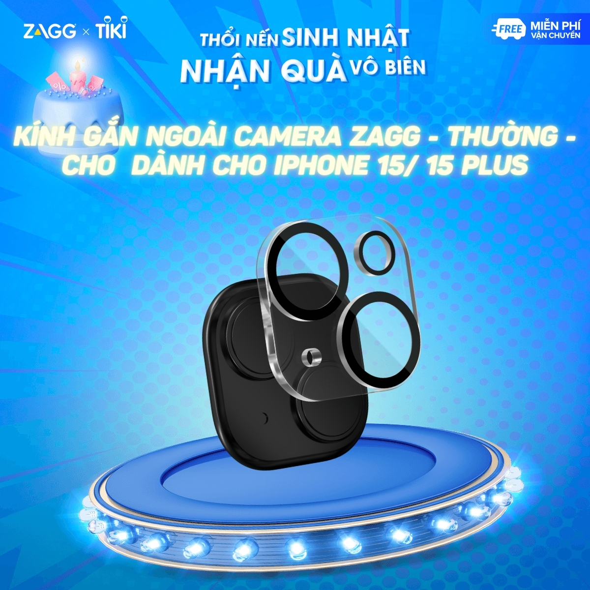 Kính gắn ngoài CAMERA ZAGG Premium cho iPhone - dành cho iP 15/ 15 Plus - Hàng chính hãng