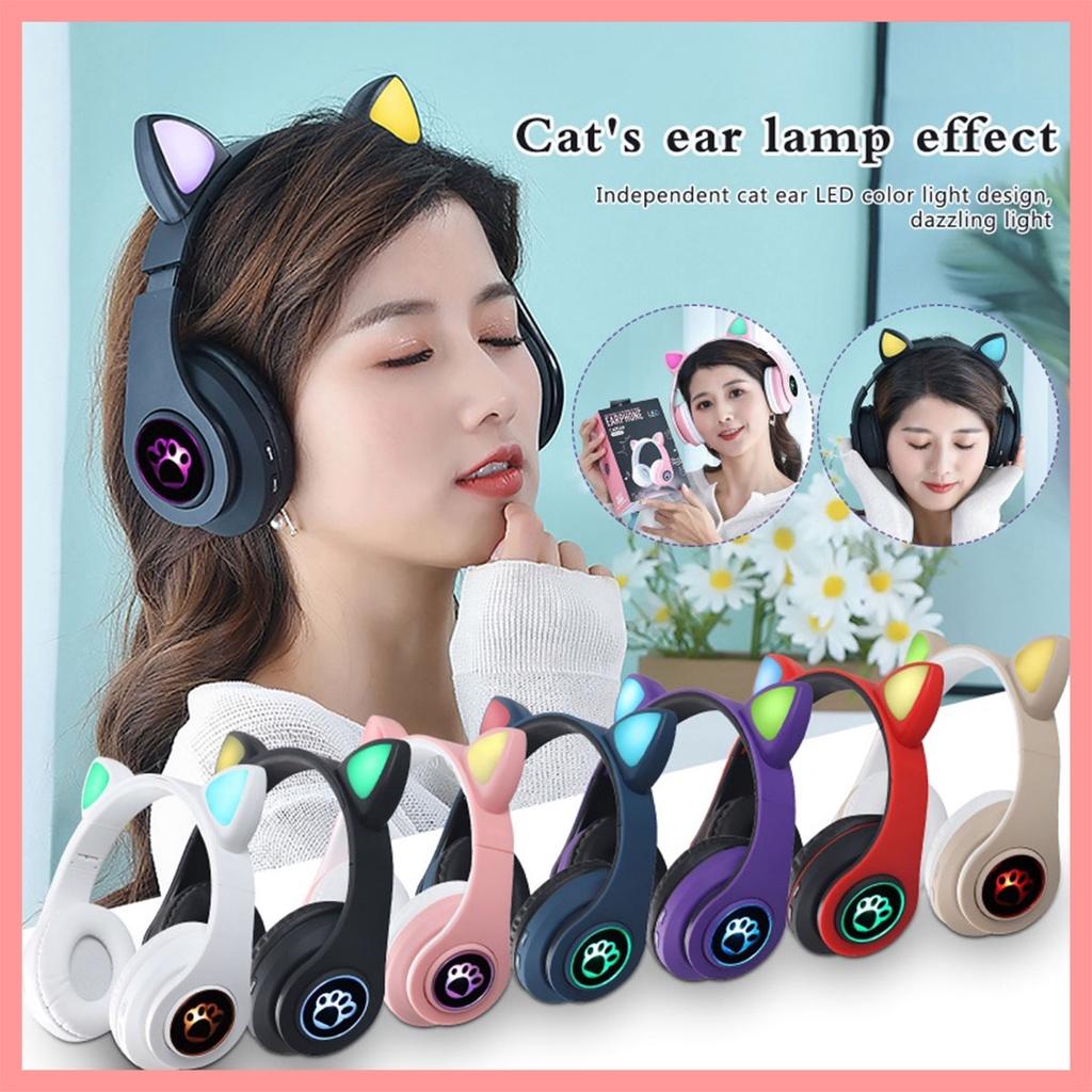 Tai Nghe Mèo Kết Nối Bluetooth Chụp Tai,Headphone Có Mic Đèn Led Dễ Thương Pin Khủng Chống Ồn