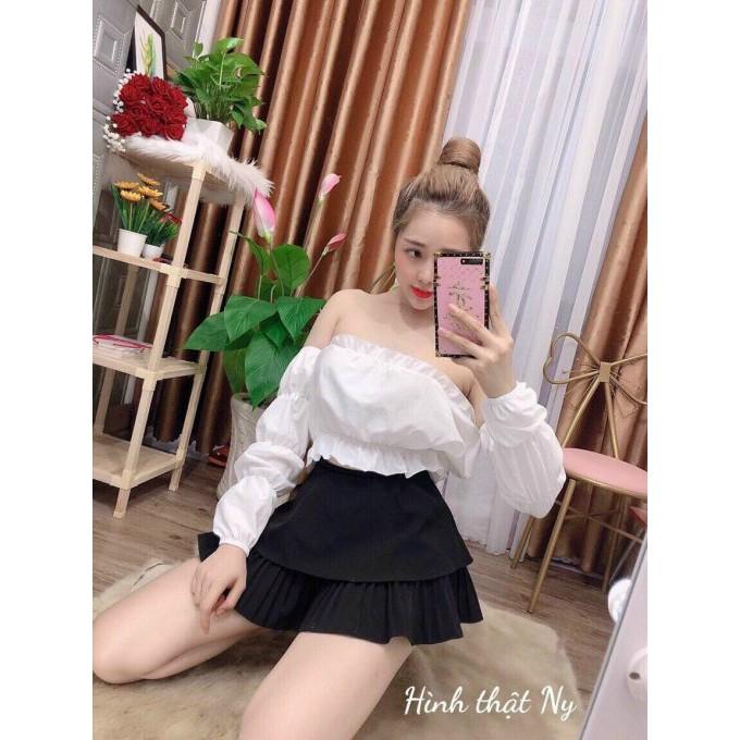 Áo Croptop Bẹt Vai Nhún Tay Kiến CT13