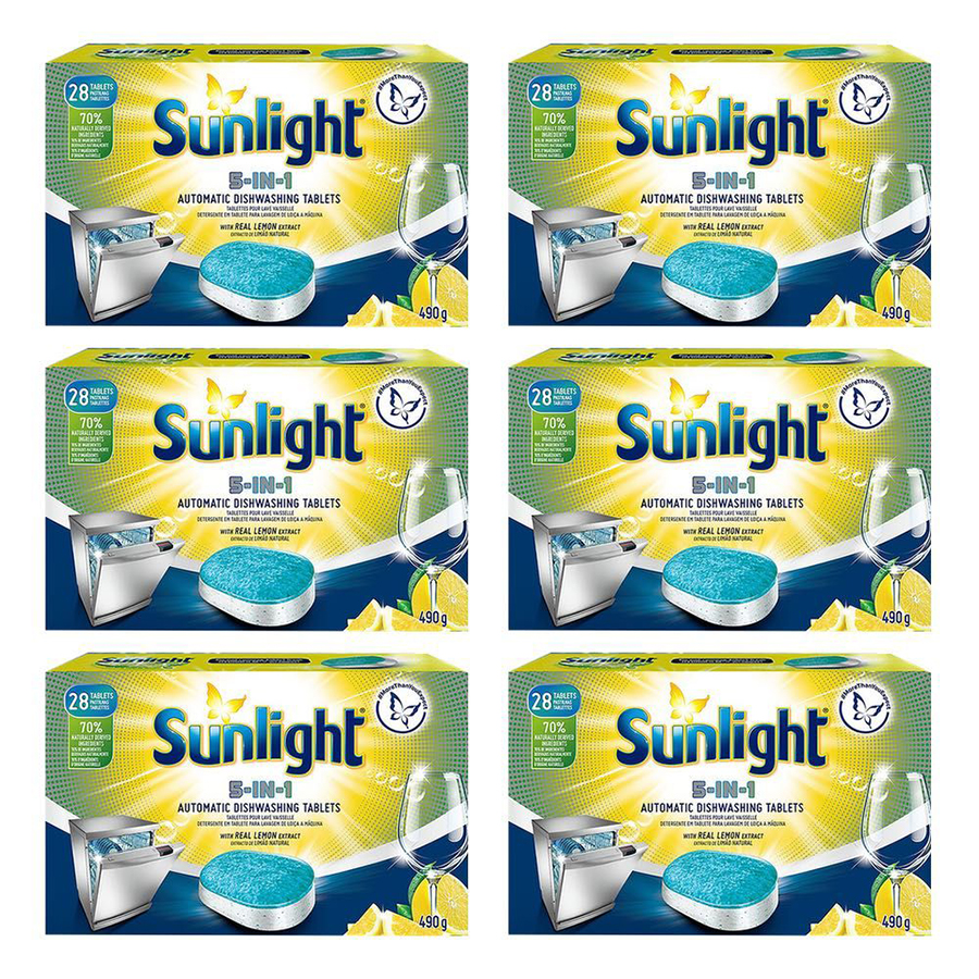 Combo 6 Hộp Viên Rửa Chén Bát Sunlight 5 in 1 Cho máy rửa chén bát Công nghệ PureClean không để lại vêt ố