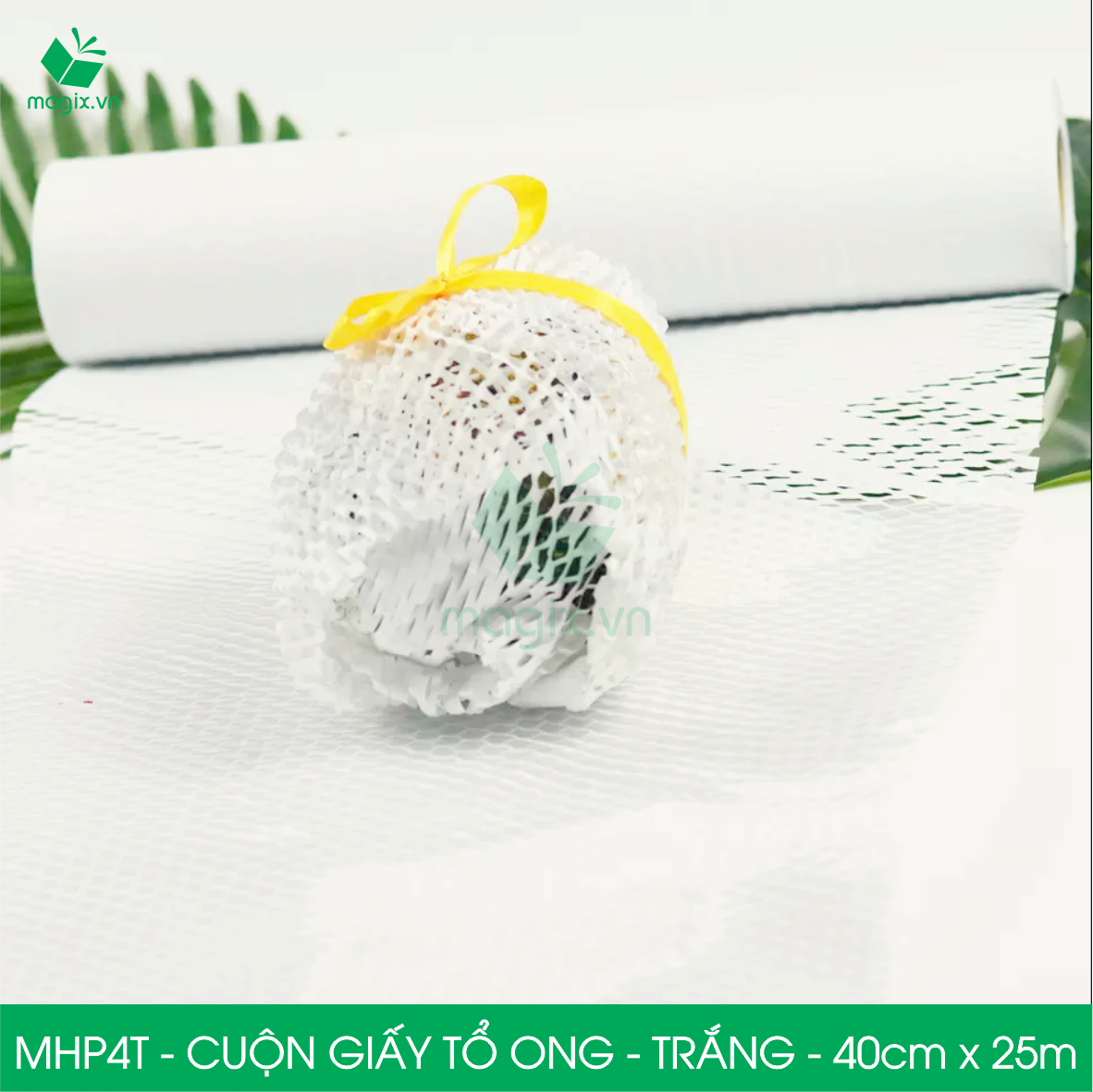 MHP4T - 40cm x 25m - Cuộn giấy tổ ong gói quà, gói hàng chống sốc - Kraft trắng kem Tiêu Chuẩn