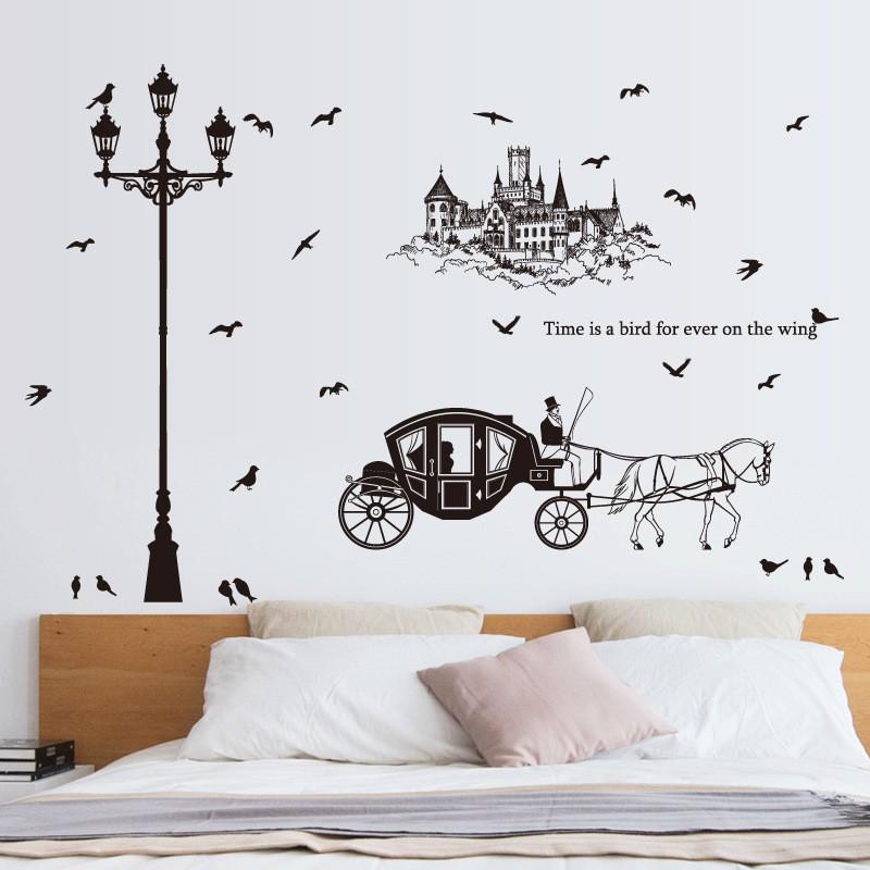 Decal dán tường nghệ thuật khung cảnh đường phố châu âu xưa