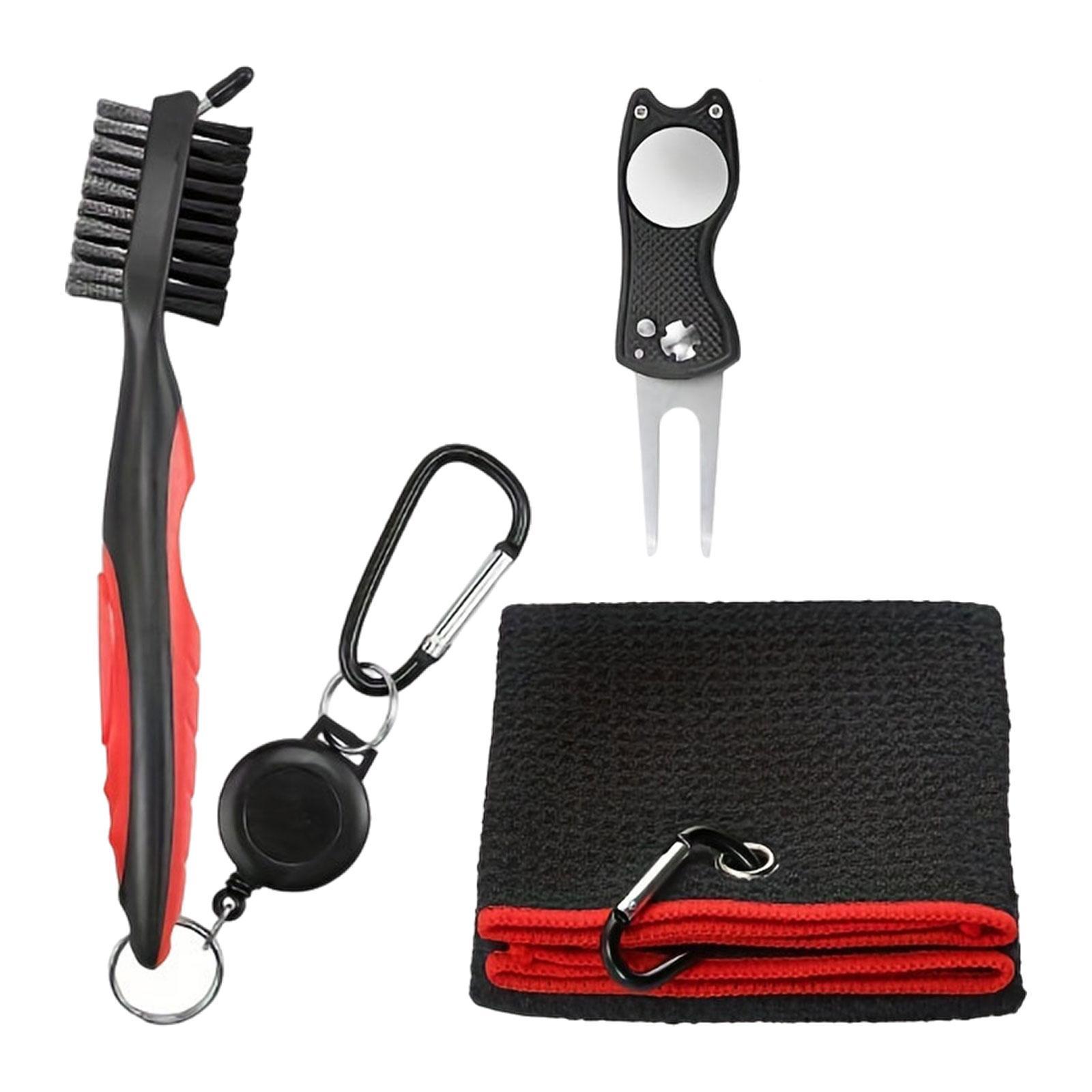 3x Golf Club Cleaning , Golf Club Cleaner Brush Golf Brush with Retractable Zip Line Repair Tool Golf Towel for Golf Irons, Golf Cart